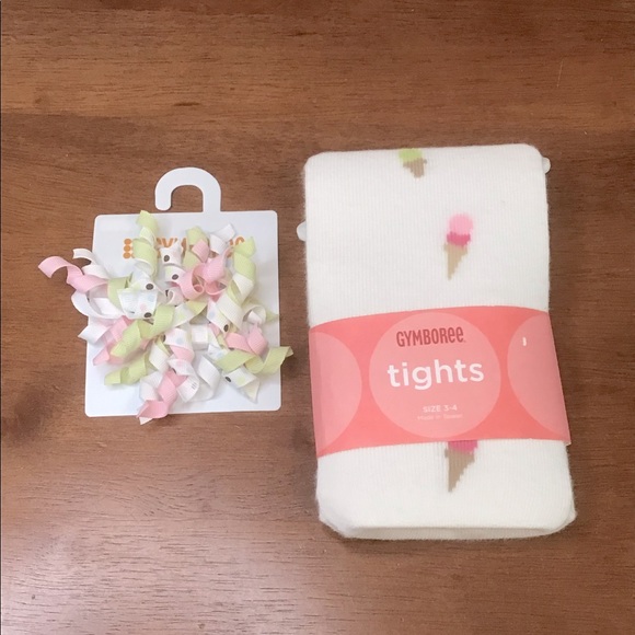 GYMBOREE 2007 Ice Cream Social 3-4 Years Tights & Korker Curly Hair Clips Set - Picture 1 of 2